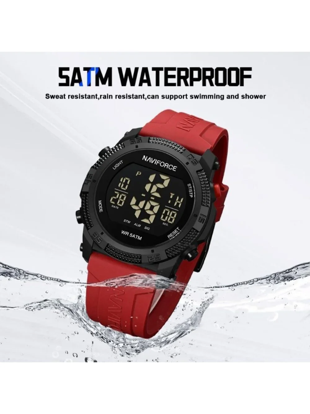 Unisex Black Red Analog Quartz Rubber Strap Sport Waterproof Digital Wrist Watch